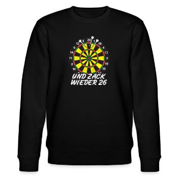 Dartspieler UND ZACK WIEDER 26 Lustiges Darts - Stanley/Stella Unisex Bio-Sweatshirt CHANGER  - Schwarz - Vorne - Nik (191cm) & Marisol (170cm)