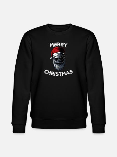 Merry Christmas Skull Skeleton with Santa Hat Xmas - Stanley/Stella CHANGER Unisex Organic Sweatshirt - black