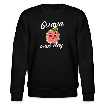 Guava Nice Day fruity illustration with guava - Stanley/Stella CHANGER Unisex Organic Sweatshirt - black - Front - Nik (191cm) & Marisol (170cm)