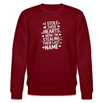 Funny Gotcha Day Adopting Children Family - Stanley/Stella CHANGER Unisex Organic Sweatshirt - burgundy - Front - Nik (191cm) & Marisol (170cm)
