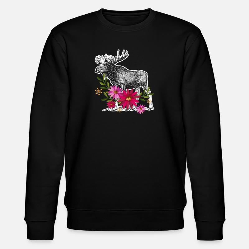 Moose With Flowers - Stanley/Stella CHANGER Unisex Organic Sweatshirt - black