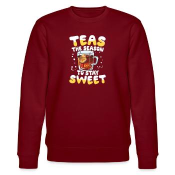 Teas The Season To Stay Sweet für einen - Stanley/Stella Unisex Bio-Sweatshirt CHANGER  - Burgunderrot - Vorne - Nik (191cm) & Marisol (170cm)