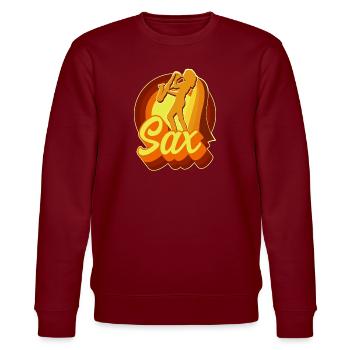 Saxophone Retro Vintage 70s Sax - Stanley/Stella Unisex Bio-Sweatshirt CHANGER  - Burgunderrot - Vorne - Nik (191cm) & Marisol (170cm)