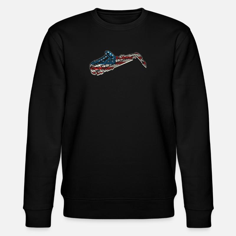 Saxophone American Flag - Stanley/Stella Unisex Bio-Sweatshirt CHANGER  - Schwarz