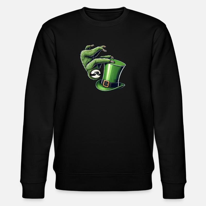 St. Patrick's Sloth Shamrock Handstand - Stanley/Stella CHANGER Unisex Organic Sweatshirt - black