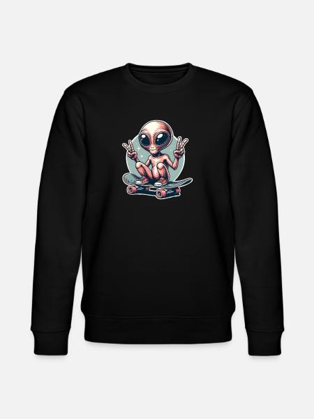 Alien Skateboard Skater Skate - Stanley/Stella CHANGER Unisex Organic Sweatshirt - black