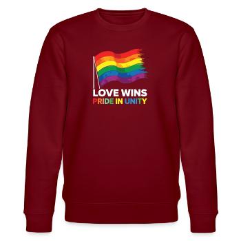 Love Wins Pride Outfit – Rainbow LGBTQ+ Design - Stanley/Stella CHANGER Unisex Organic Sweatshirt - burgundy - Front - Nik (191cm) & Marisol (170cm)