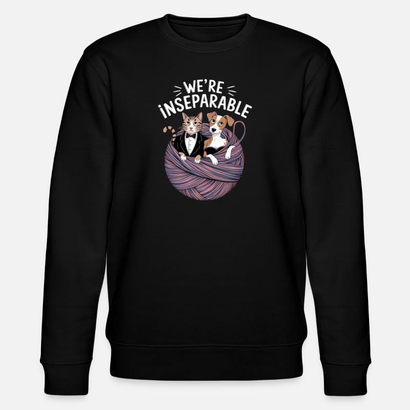 Cute Cat & Dog Inseparable Design - Stanley/Stella CHANGER Unisex Organic Sweatshirt - black