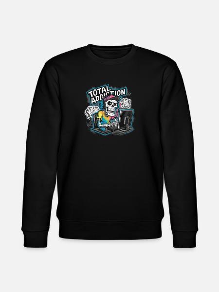 Total Addiction Gamer Skull Illustration - Stanley/Stella CHANGER Unisex Organic Sweatshirt - black
