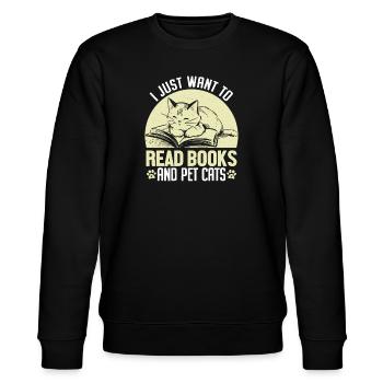 Ich möchte einfach nur Bücher lesen und Katzen retten - Stanley/Stella Unisex Bio-Sweatshirt CHANGER  - Schwarz - Vorne - Nik (191cm) & Marisol (170cm)