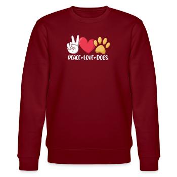 Peace Love Dogs Pflegeheim Welpenrettung - Stanley/Stella Unisex Bio-Sweatshirt CHANGER  - Burgunderrot - Vorne - Nik (191cm) & Marisol (170cm)
