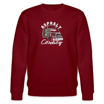 Asphalt Cowboy Trucker Motif - Stanley/Stella CHANGER Unisex Organic Sweatshirt - burgundy - Front - Nik (191cm) & Marisol (170cm)