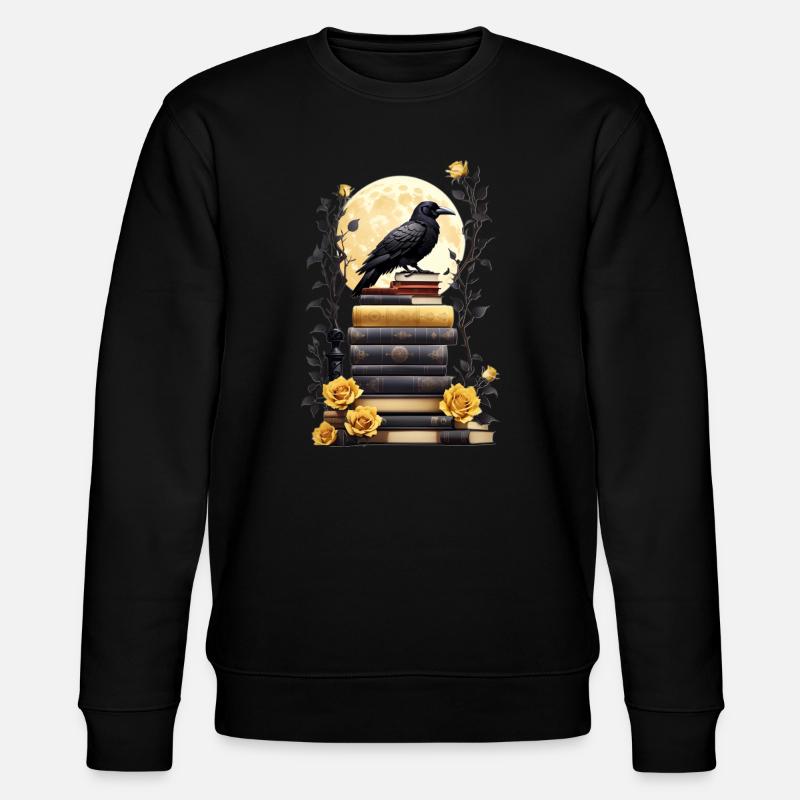 Bücherstapel mit Rabe - Stanley/Stella Unisex Bio-Sweatshirt CHANGER  - Schwarz