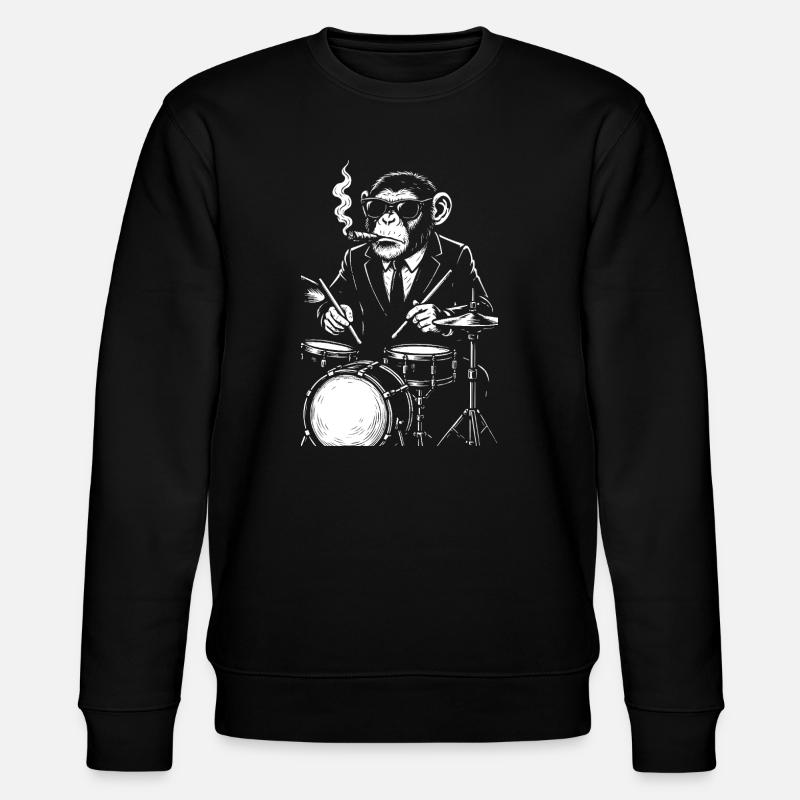 Affe mit Zigarre spielt Trommeln - Stanley/Stella Unisex Bio-Sweatshirt CHANGER  - Schwarz
