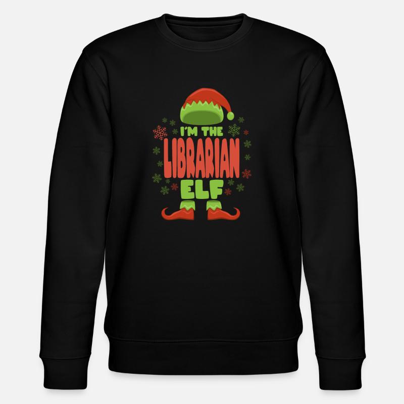 Librarian Christmas Elf - Stanley/Stella CHANGER Unisex Organic Sweatshirt - black