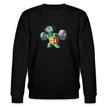 Lustige Schildkröte Fitness Workout Anstrengend - Stanley/Stella Unisex Bio-Sweatshirt CHANGER  - Schwarz - Vorne - Nik (191cm) & Marisol (170cm)