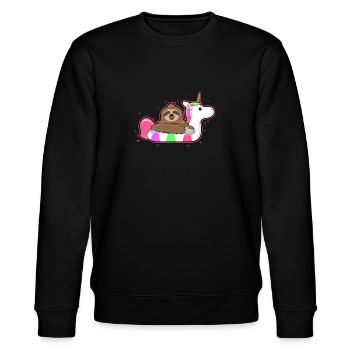 Urlaub - Faultier Unicorn Schwimmring - Geschenk - Stanley/Stella Unisex Bio-Sweatshirt CHANGER  - Schwarz - Vorne - Nik (191cm) & Marisol (170cm)