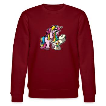 Einhorn kotzt Regenbogen Einhornkotze Geschenk - Stanley/Stella Unisex Bio-Sweatshirt CHANGER  - Burgunderrot - Vorne - Nik (191cm) & Marisol (170cm)