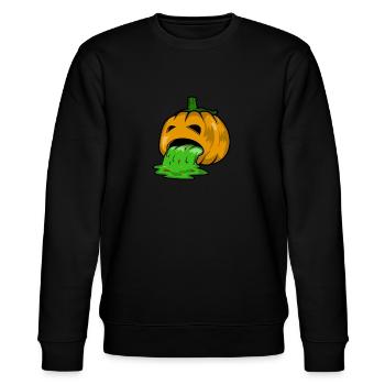 Puking Halloween Pumpkin Shirt - Stanley/Stella CHANGER Unisex Organic Sweatshirt - black - Front - Nik (191cm) & Marisol (170cm)