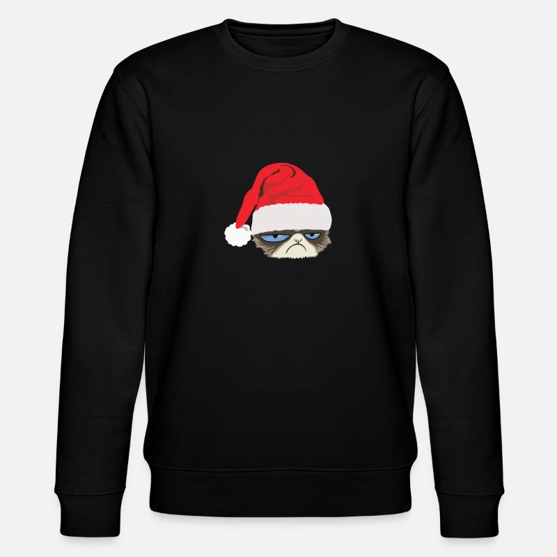 Grumpy Cat mit Weihnachtsmütze - Stanley/Stella Unisex Bio-Sweatshirt CHANGER  - Schwarz