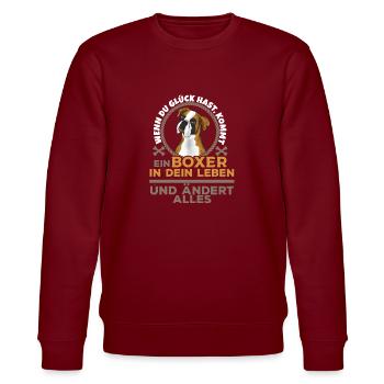 Boxer Herz Hund Poesie Spruch Gassi Geschenk - Stanley/Stella Unisex Bio-Sweatshirt CHANGER  - Burgunderrot - Vorne - Nik (191cm) & Marisol (170cm)
