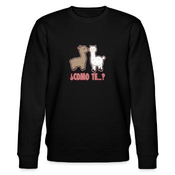 Como te llamas - divertido / lustig llama español - Stanley/Stella Unisex Bio-Sweatshirt CHANGER  - Schwarz - Vorne - Nik (191cm) & Marisol (170cm)