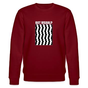 Café-Wand-optische Täuschung-lustiges grafisches T-Shirt - Stanley/Stella Unisex Bio-Sweatshirt CHANGER  - Burgunderrot - Vorne - Nik (191cm) & Marisol (170cm)