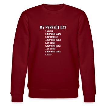 Funny Video Game Player Perfect Day - Stanley/Stella CHANGER Unisex Organic Sweatshirt - burgundy - Front - Nik (191cm) & Marisol (170cm)