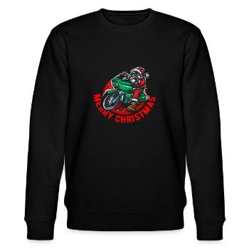 Biker Santa Claus grünes Fahrrad - Stanley/Stella Unisex Bio-Sweatshirt CHANGER  - Schwarz - Vorne - Nik (191cm) & Marisol (170cm)