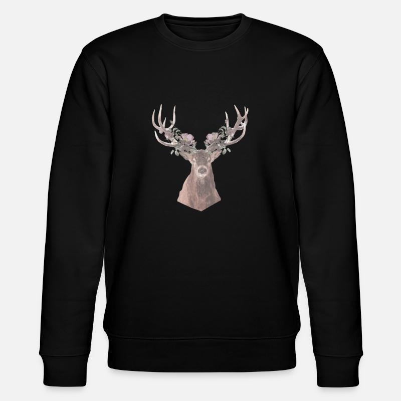 Hirsch mit Blumen - Stanley/Stella Unisex Bio-Sweatshirt CHANGER  - Schwarz