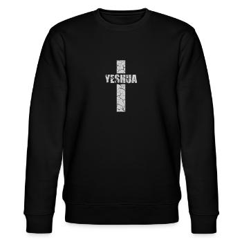 Yeshua Kreuz Jesus Geschenk - Stanley/Stella Unisex Bio-Sweatshirt CHANGER  - Schwarz - Vorne - Nik (191cm) & Marisol (170cm)