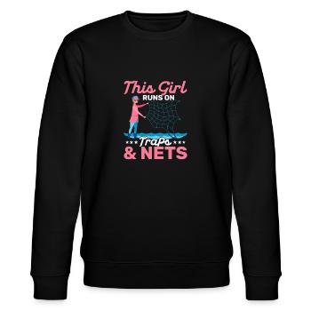 This Girl Runs on Traps & Nets Scientist Marine B - Stanley/Stella Unisex Bio-Sweatshirt CHANGER  - Schwarz - Vorne - Nik (191cm) & Marisol (170cm)