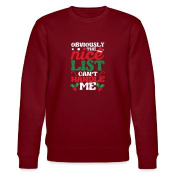 Xmas Santa Weihnachten Offensichtlich kann die - Stanley/Stella Unisex Bio-Sweatshirt CHANGER  - Burgunderrot - Vorne - Nik (191cm) & Marisol (170cm)