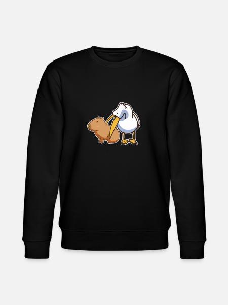 Pelikan forsøger at spise Capybara Funny Cute Kawaii - Stanley/Stella økologisk unisex-sweatshirt CHANGER  - sort