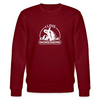 Funny Mountains Snowboard Lovers Boarder I Love - Stanley/Stella CHANGER Unisex Organic Sweatshirt - burgundy - Front - Nik (191cm) & Marisol (170cm)