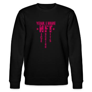 Ja, ich habe NFT Nice Tits - Stanley/Stella Unisex Bio-Sweatshirt CHANGER  - Schwarz - Vorne - Nik (191cm) & Marisol (170cm)