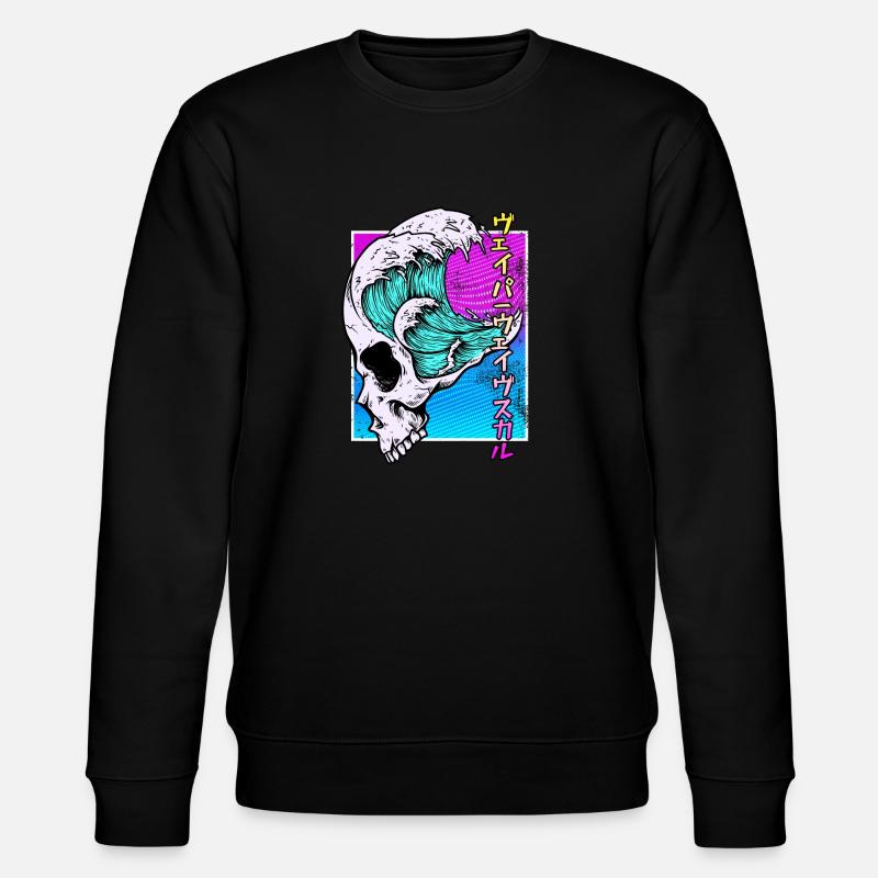 Skull Vaporwave Synthwave - Stanley/Stella CHANGER Unisex Organic Sweatshirt - black