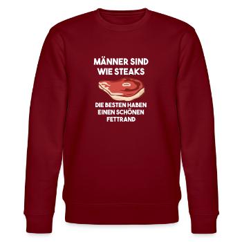 Männer sind wie Steaks - Grillen BBQ Barbecue - Stanley/Stella Unisex Bio-Sweatshirt CHANGER  - Burgunderrot - Vorne - Nik (191cm) & Marisol (170cm)