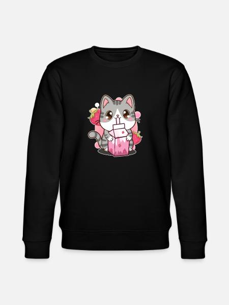 Erdbeer-Shake Erdbeer-Milchkatze Kawaii Neko - Stanley/Stella Unisex Bio-Sweatshirt CHANGER  - Schwarz