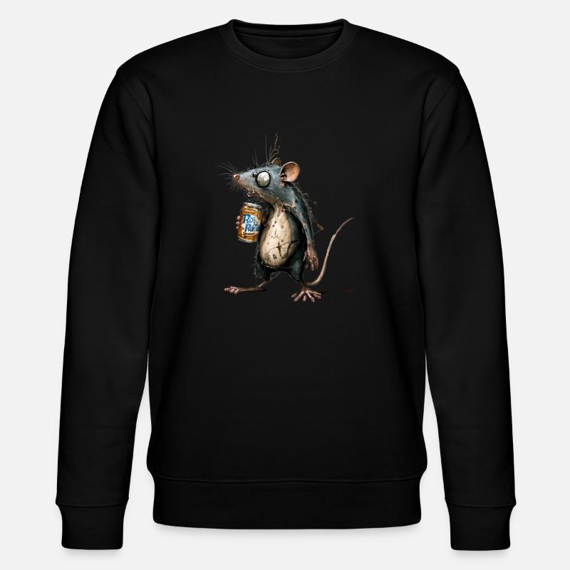 crazy Maus mit Bier - Stanley/Stella Unisex Bio-Sweatshirt CHANGER  - Schwarz