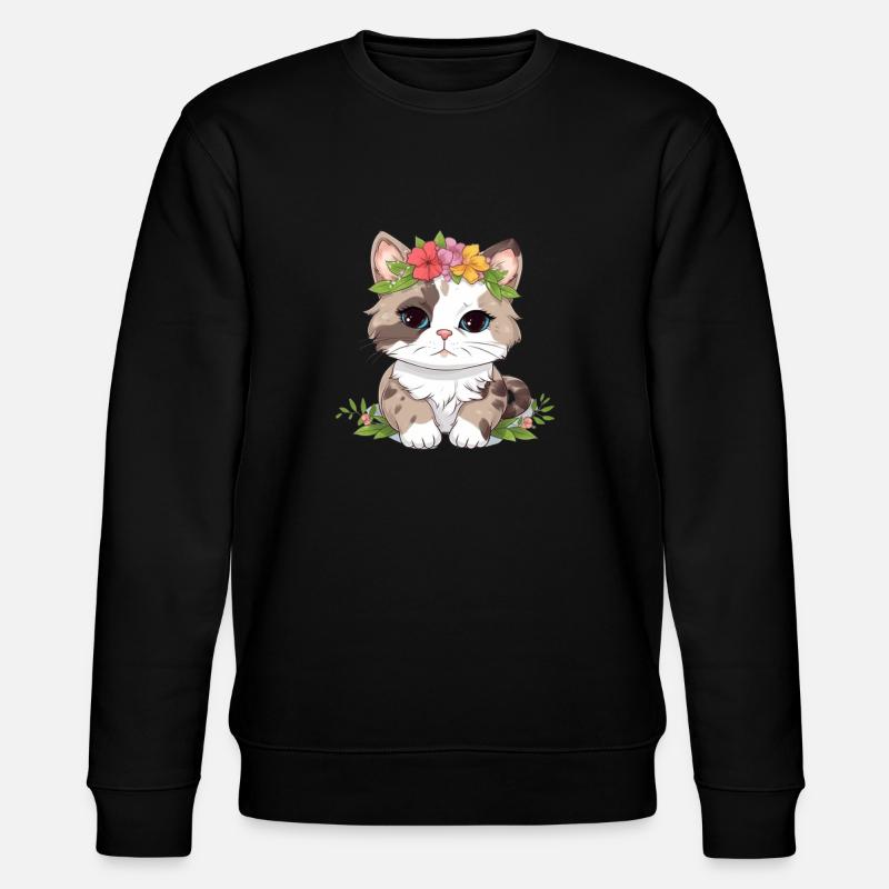 niedliche katze mit blumen - Stanley/Stella Unisex Bio-Sweatshirt CHANGER  - Schwarz