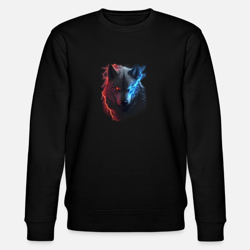 Roter und blauer Blitzwolf - Stanley/Stella Unisex Bio-Sweatshirt CHANGER - Schwarz
