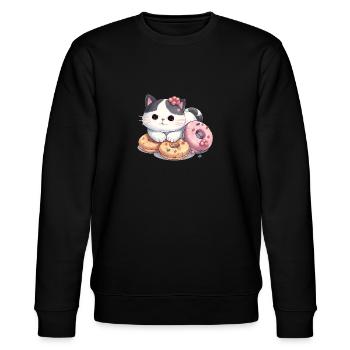 Kawaii Katze mit Donut - Stanley/Stella Unisex Bio-Sweatshirt CHANGER  - Schwarz - Vorne - Nik (191cm) & Marisol (170cm)