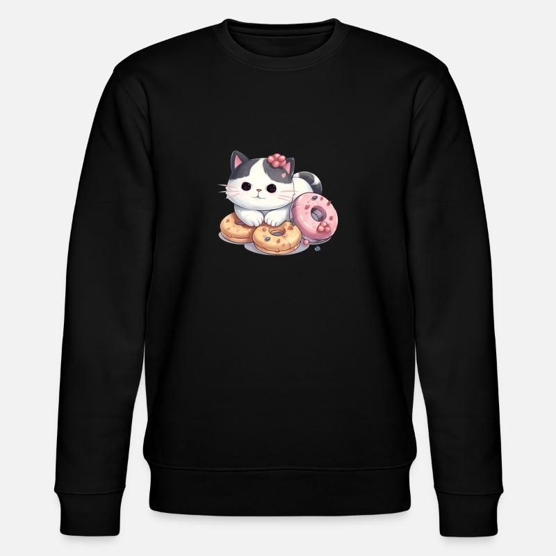Chat kawaii avec beignet - Sweat bio CHANGER Stanley/Stella Unisexe - noir