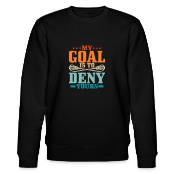 My Goal Is To Deny Yours Lacrosse Player - Stanley/Stella Unisex Bio-Sweatshirt CHANGER  - Schwarz - Vorne - Nik (191cm) & Marisol (170cm)