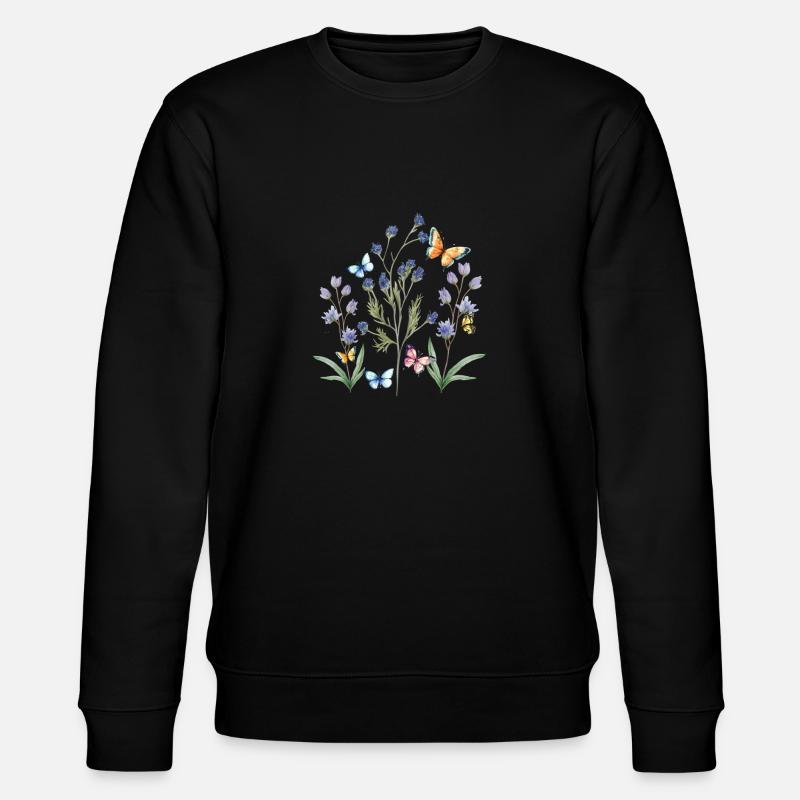 bunte Blumenwiese mit Schmetterlingen - Stanley/Stella Unisex Bio-Sweatshirt CHANGER  - Schwarz