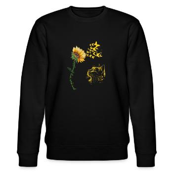 Cat with Sunflower and Butterflies Painting - Stanley/Stella CHANGER Unisex Organic Sweatshirt - black - Front - Nik (191cm) & Marisol (170cm)