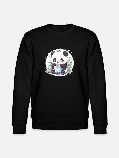 Kawaii Panda Drinks Boba Bubble Tea Chibi - Stanley/Stella CHANGER Unisex Organic Sweatshirt - black