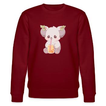 Kawaii Koala trinkt Boba Bubble Tea Chibi - Stanley/Stella Unisex Bio-Sweatshirt CHANGER  - Burgunderrot - Vorne - Nik (191cm) & Marisol (170cm)