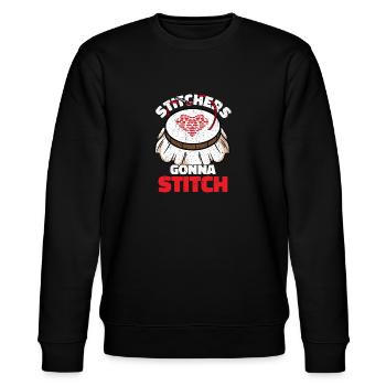 Sticker gehen zum Stitchen - Weihnachts- und Geburtstagsgeschenk - Stanley/Stella Unisex Bio-Sweatshirt CHANGER  - Schwarz - Vorne - Nik (191cm) & Marisol (170cm)